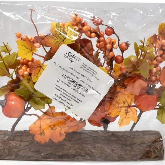 Artificial Floral Arrangement Table Decor with Autumn Faux Pumpkin Maple Leaves - Picture 3 of 6